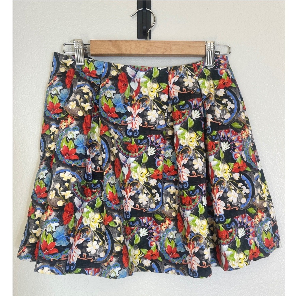 Alice + Olivia Parson Pleated Floral Mini Flare Skirt Size 6/8 Pockets Whimsical